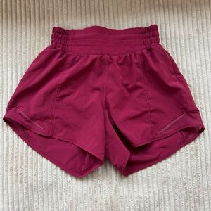 Lululemon hotty hot shorts high rise 4 inch size 0 cherry red colored.